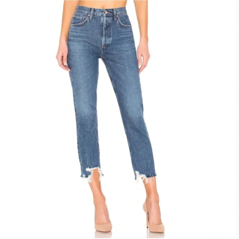 Agolde Raw-Hem Cropped Blue Denim Jeans